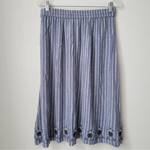 WESPORT Flowy A-Line Skirt Blue Striped White Embroidered Size Medium - Picture 8 of 10